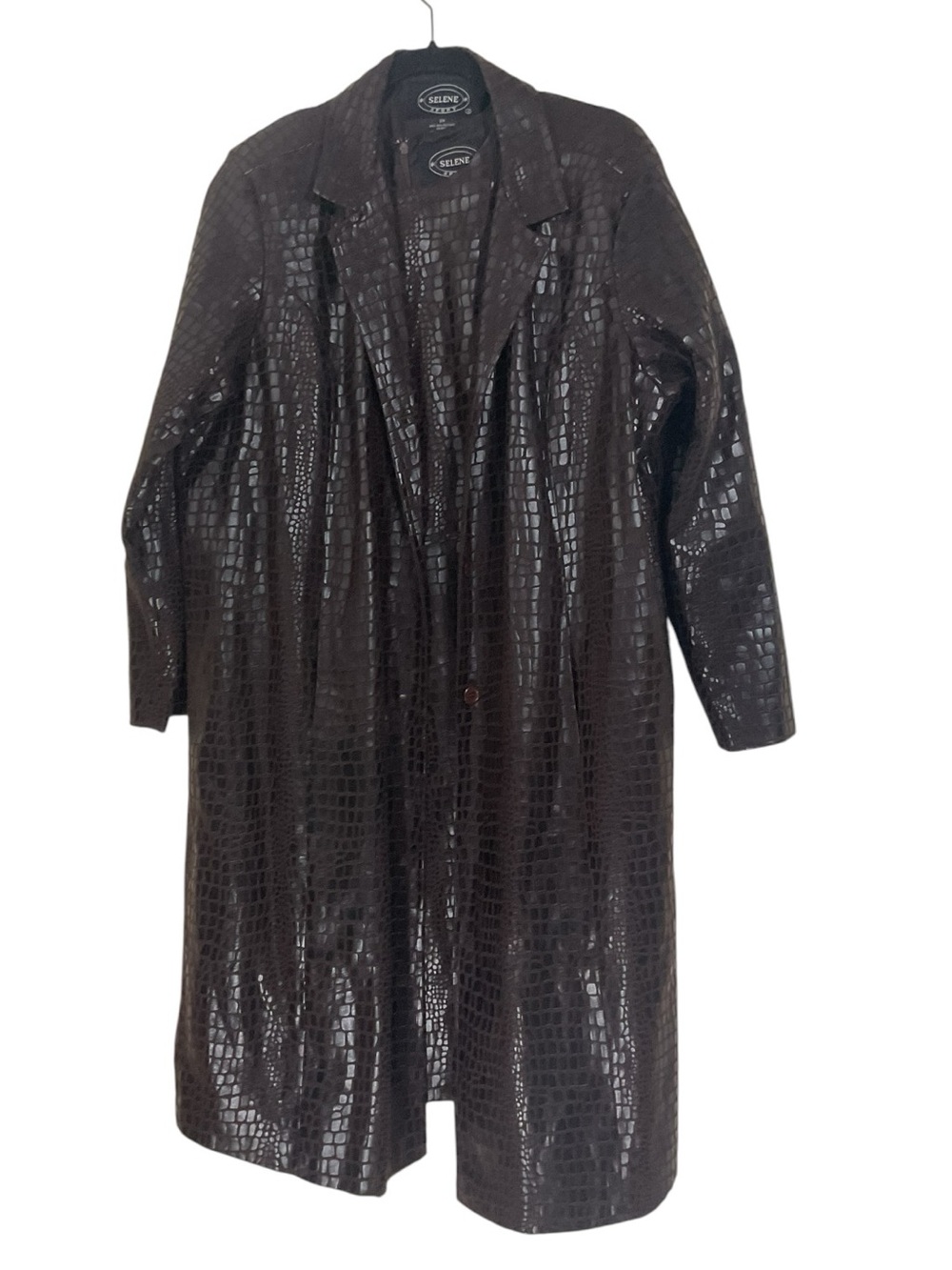 Selene Sport Women’s 2X Brown Croc Embossed Faux Leather Dress Jacket 2 Piece Se